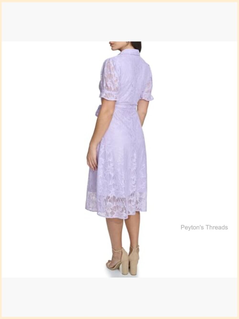 Floral Lace Puff Sleeve Faux Wrap Midi Dress - Picture 3 of 4